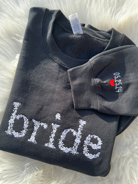 Floral Bride Embroidered Crewneck with Date