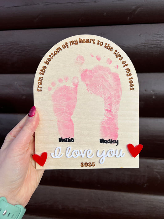 Wooden Valentine's Day Footprints