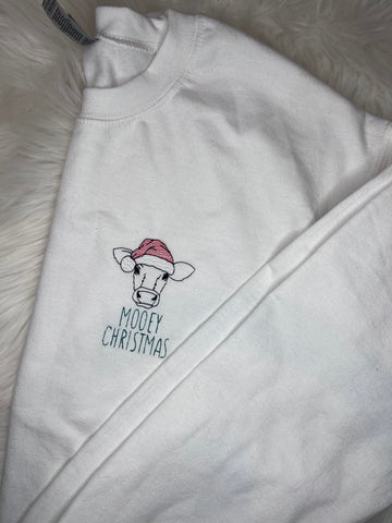 Mooey Christmas Embroidered Crewneck