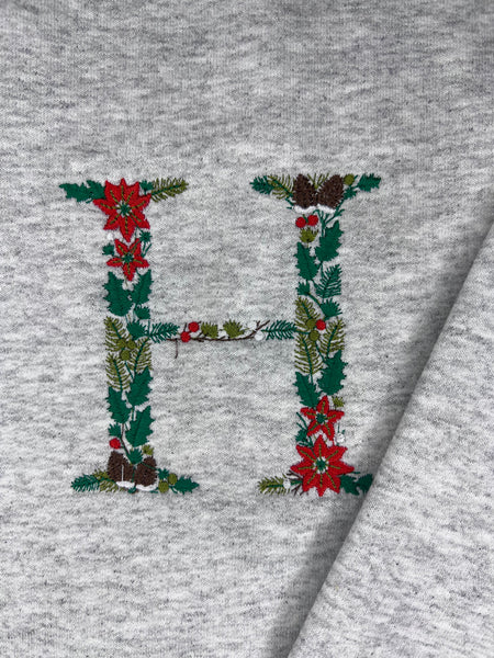 Christmas Floral Initial Embroidered Crewneck