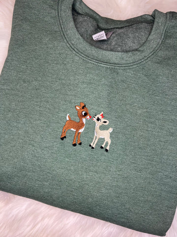 Reindeer Couple Embroidered Crewneck