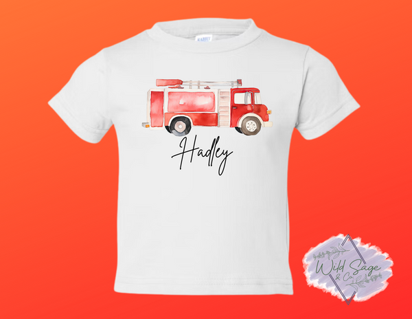 Water Color Fire Engine Shirt | Personalized