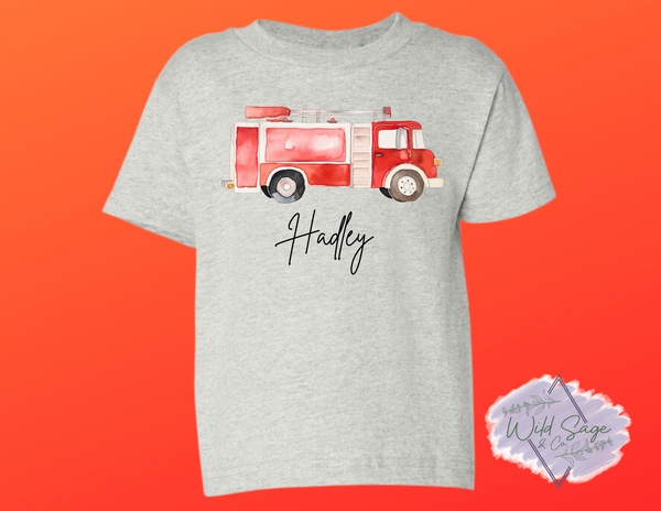 Water Color Fire Engine Shirt | Personalized