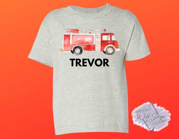 Water Color Fire Engine Shirt | Personalized