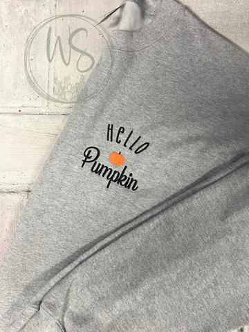 Hello Pumpkin Embroidered Crewneck