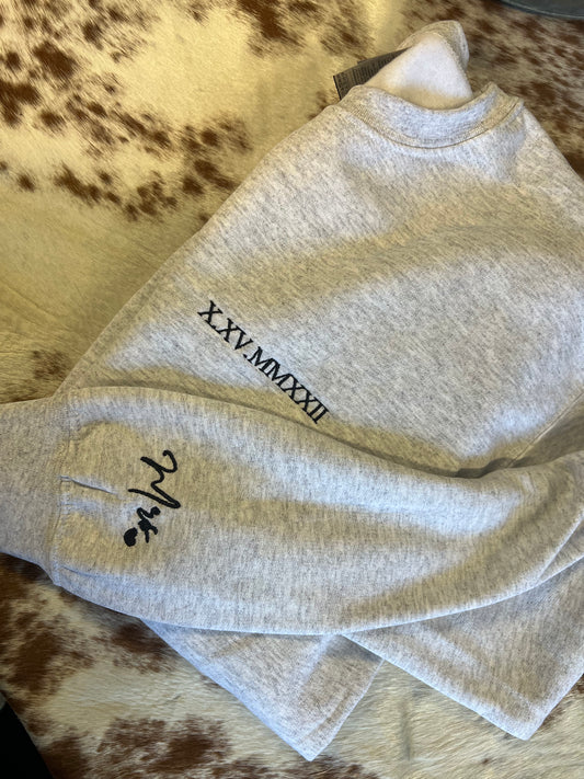 Anniversary Embroidered Sweatshirt with Mrs. Sleeve