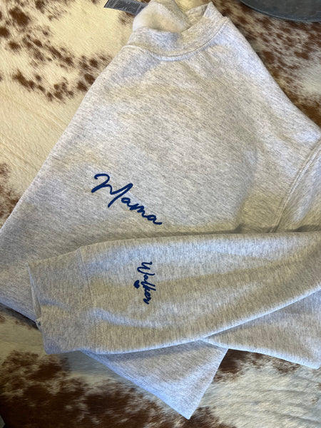 Mama Embroidered Sweatshirt with Personalized Sleeve