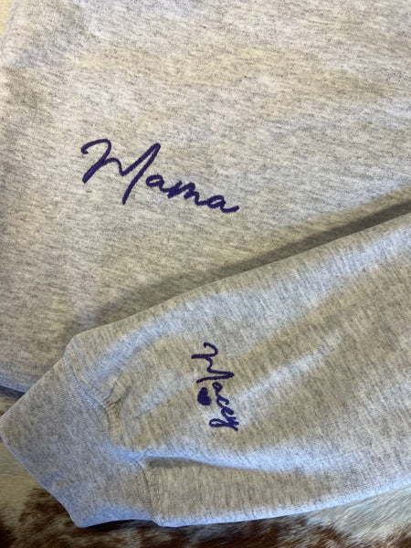 Mama Embroidered Sweatshirt with Personalized Sleeve