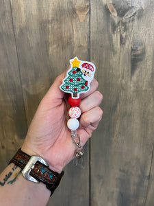 Santa Christmas Tree Badge Reel (Candy Canes Bead)