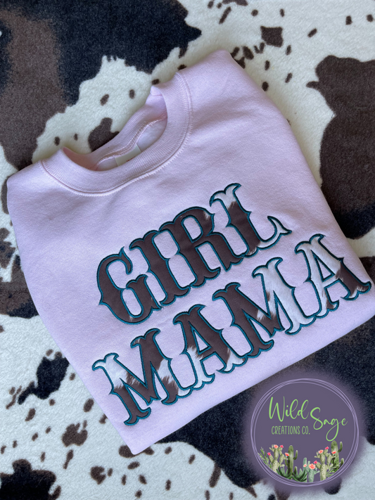 Girl Mama Cowhide Crewneck