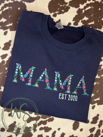 Floral Font Mama Embroidered Shirt