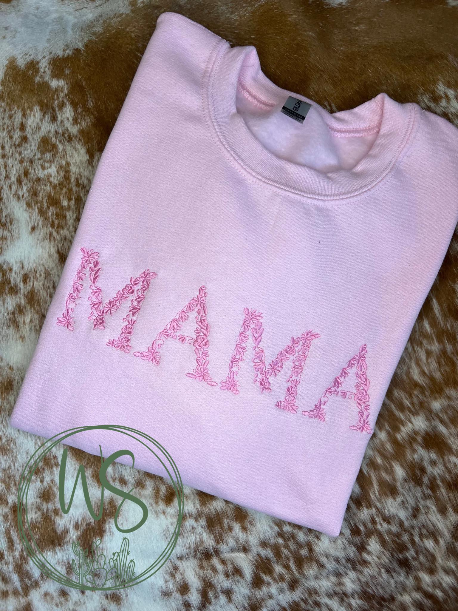 Monotone Floral Mama Embroidered Crewneck